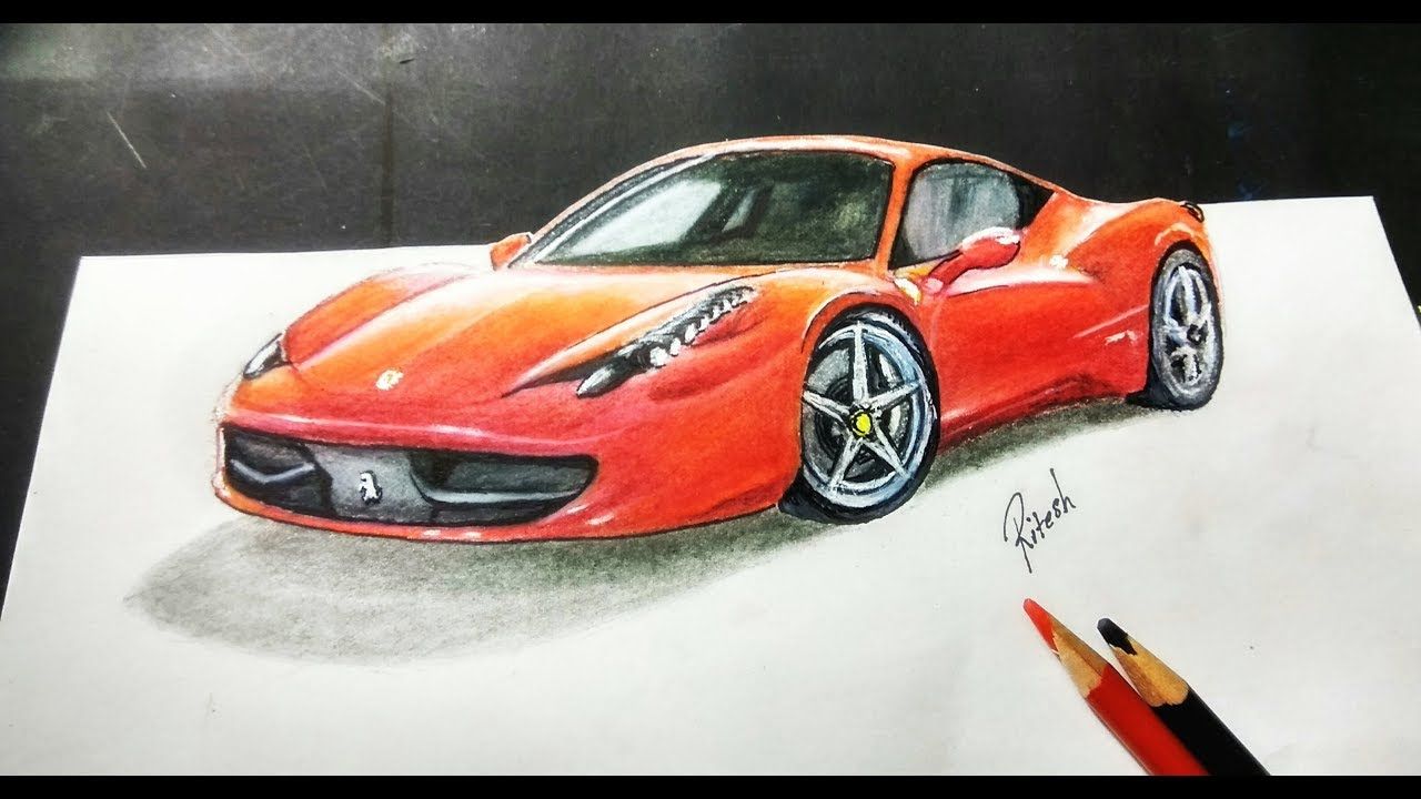 1280x720 How To Draw Ferrari Car Step - 3d Car Drawing