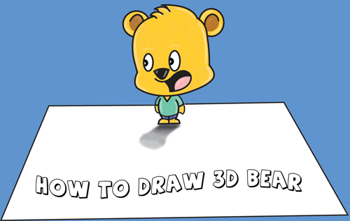 500x316 How To Draw Cartoon Bear Standing On Top Of Piece Of Paper - 3d Cartoon Drawing