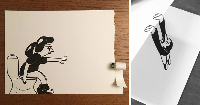 700x368 Illustrator Uses Clever Tricks To Bring His Cartoons To Life - 3d Cartoon Drawing