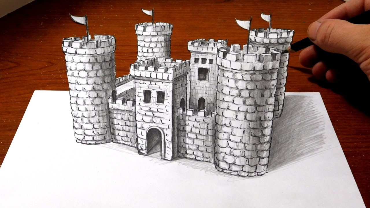 1280x720 Drawing A Castle - 3d Castle Drawing