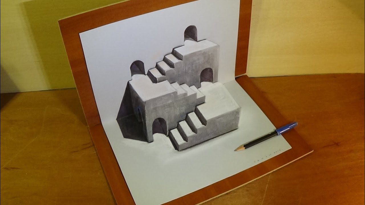 1280x720 trick art drawing - 3d Castle Drawing