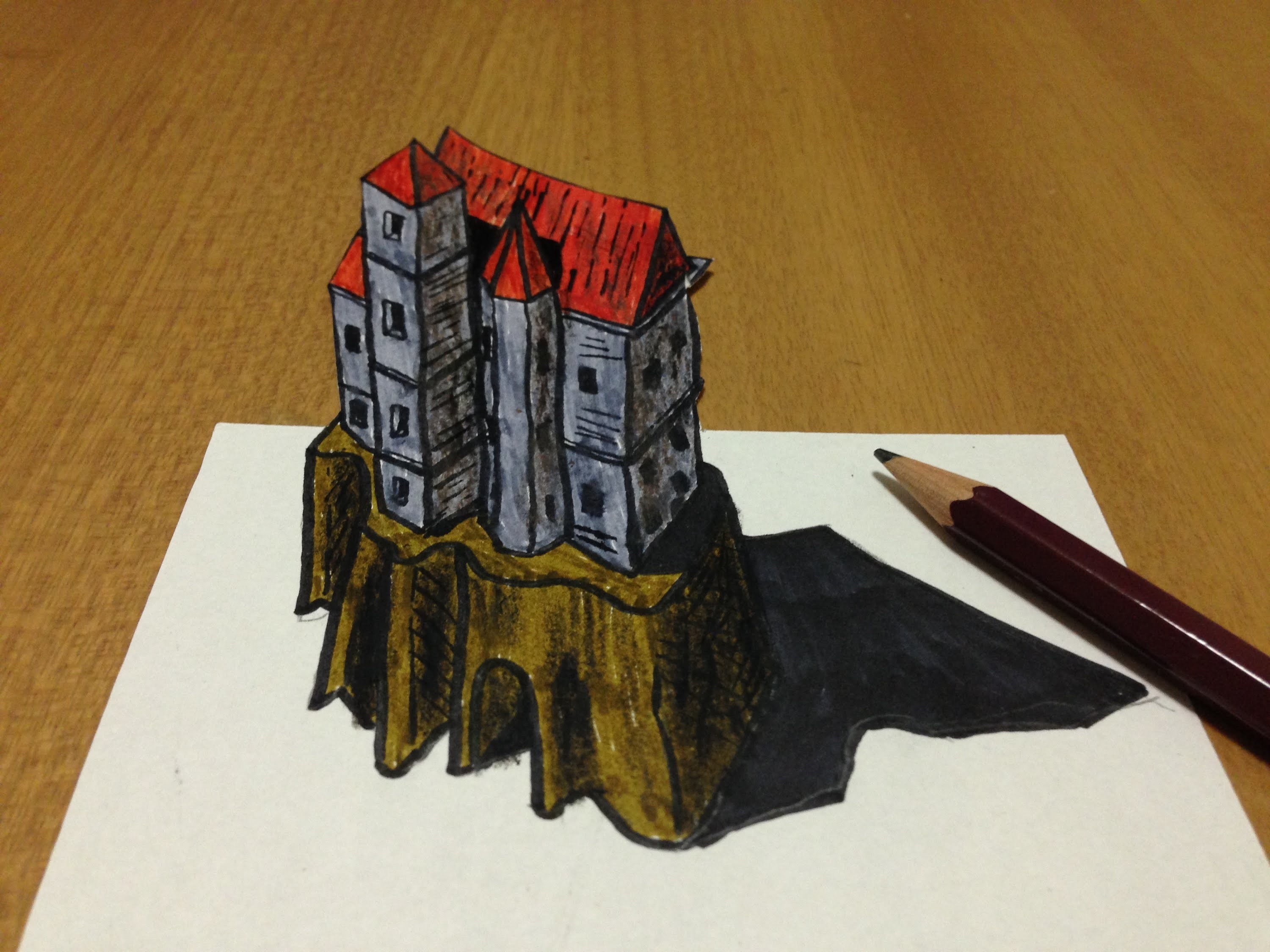 3000x2250 Castle Drawing, Anamorphic Illusion - 3d Castle Drawing