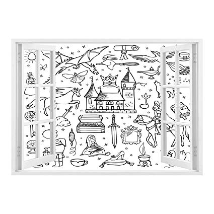 425x425 scocici peel and stick fabric illusion wall decal - 3d Castle Drawing