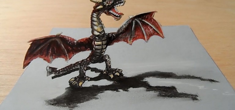 768x361 How To Draw Dragon - 3d Dragon Drawing