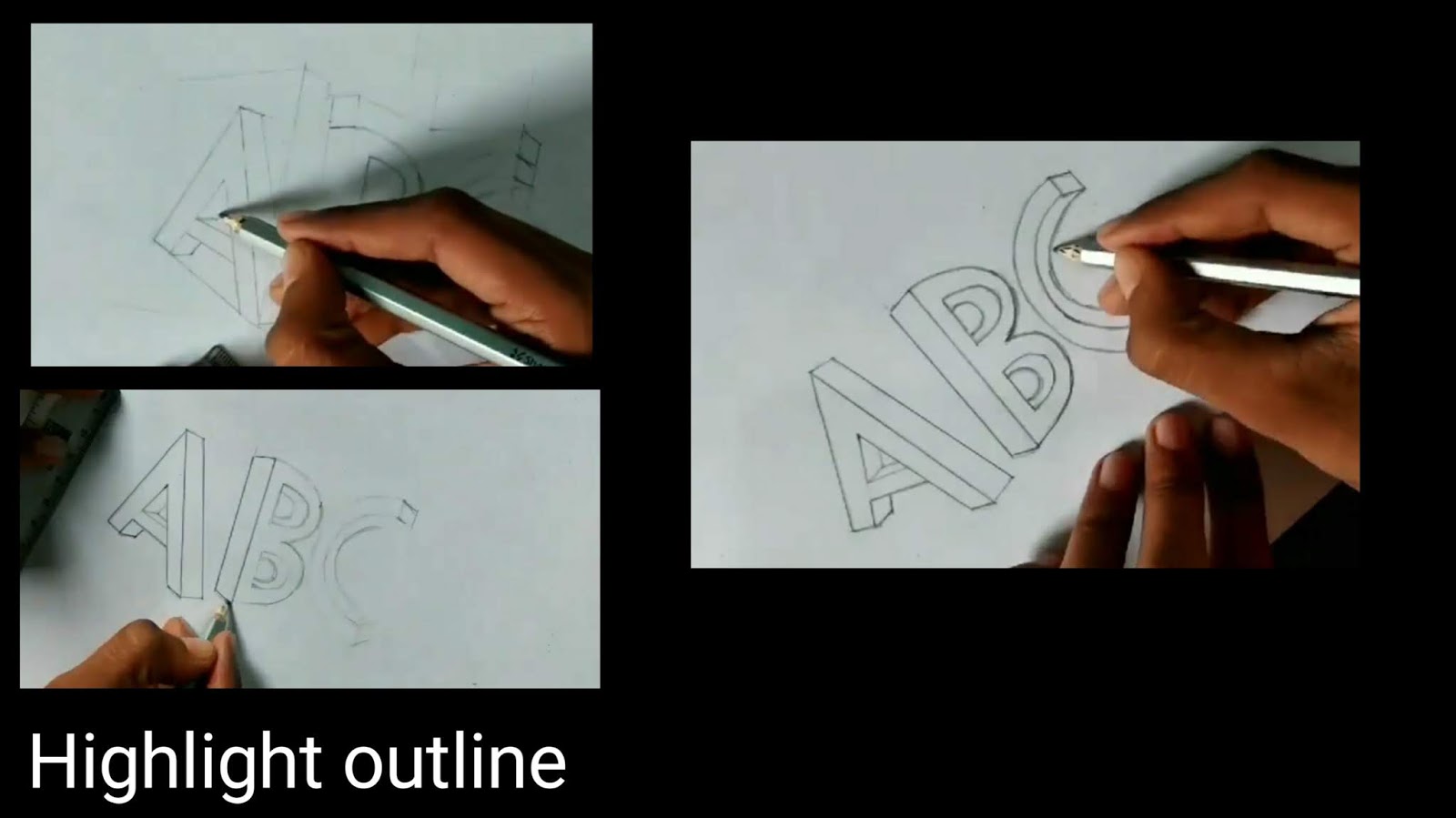 1600x899 how to draw 'abc' in from graphite pencils - 3d Drawing Drawing