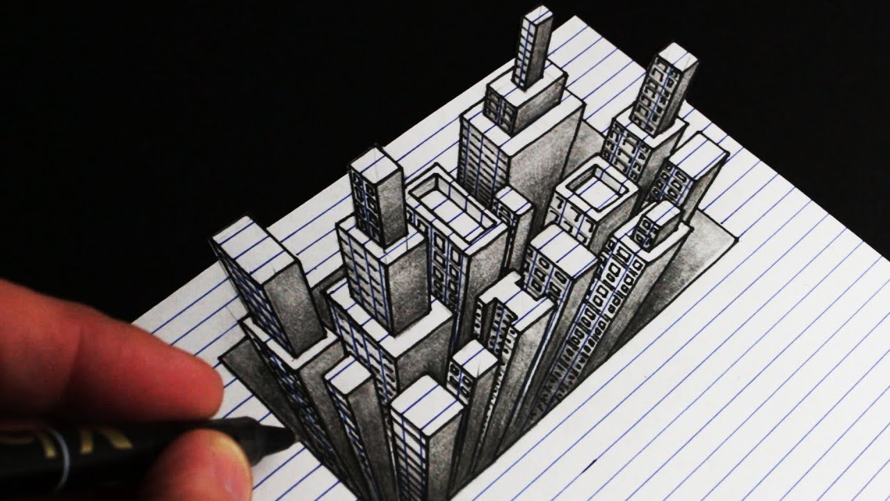 1280x720 how to draw a city line paper anamorphic drawing the kid - 3d Drawing Drawing