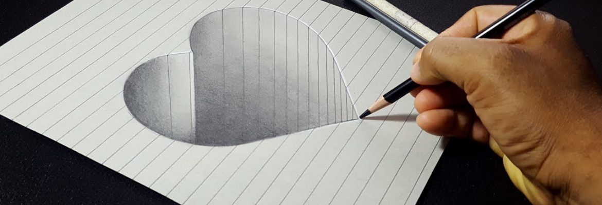 1170x400 How To Draw A Hole Heart Shape Easy Drawings For Kids - 3d Drawing Easy