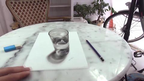 480x270 Skachat Drawing A Realistic Glass Of Water Amazing Illusion - 3d Drawing Glass Of Water