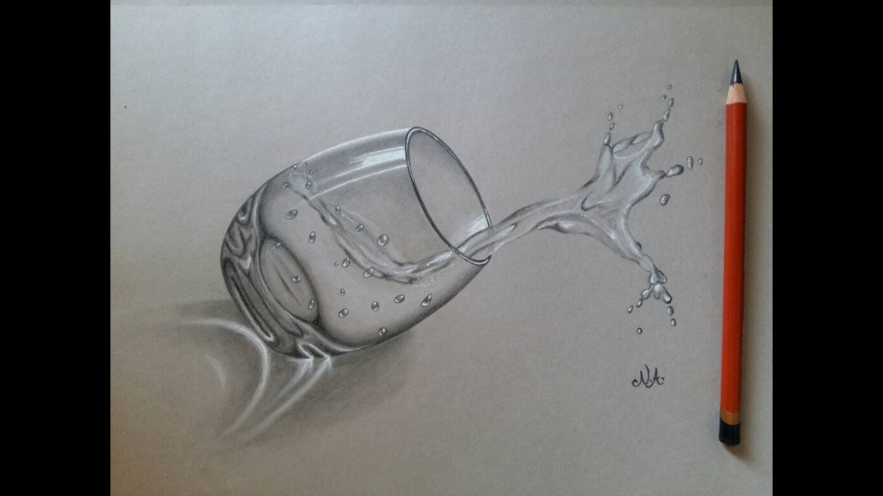 1280x720 Water Glass Sketch - 3d Drawing Glass Of Water