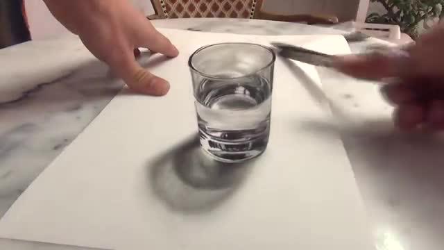 640x360 Drawing A Realistic Glass Water Amazing Illusion Anamorphic - 3d Drawing Glass Of Water