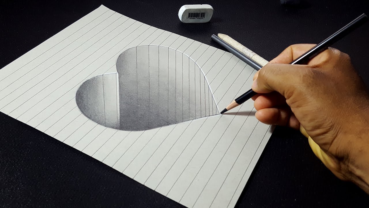 1280x720 How To Draw A Hole Heart Shape - 3d Drawing Images