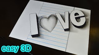 320x180 love heart water drop drawing on paper trick pencil sketch - 3d Drawing Love