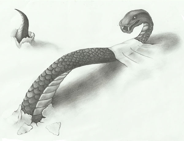 600x460 Sketch Of A Snake On Pantone Canvas Gallery - 3d Drawing Of A Snake