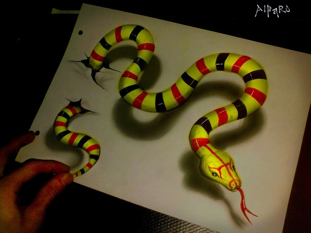 1024x768 Realistic Drawing Green Snake Time Lapse Crafts - 3d Drawing Of A Snake
