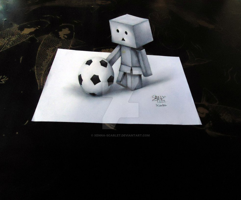 983x813 Danbo - 3d Drawing On Paper
