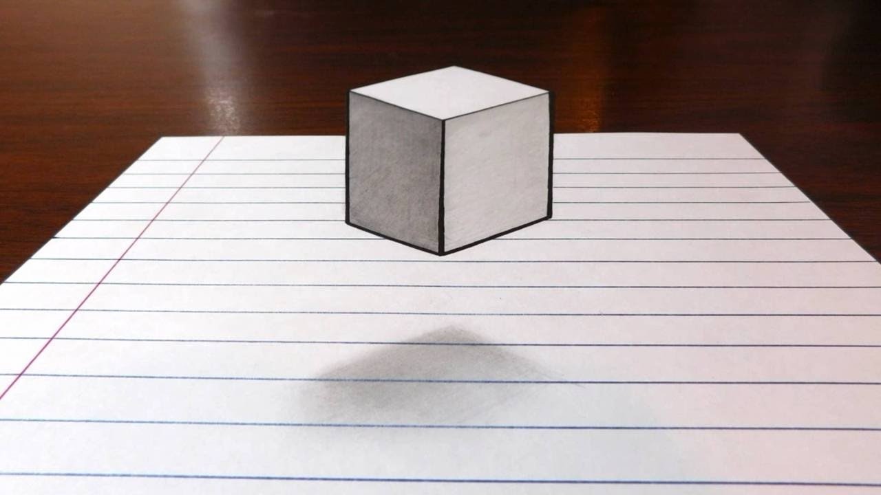 1280x720 Floating Cube - 3d Drawing On Paper