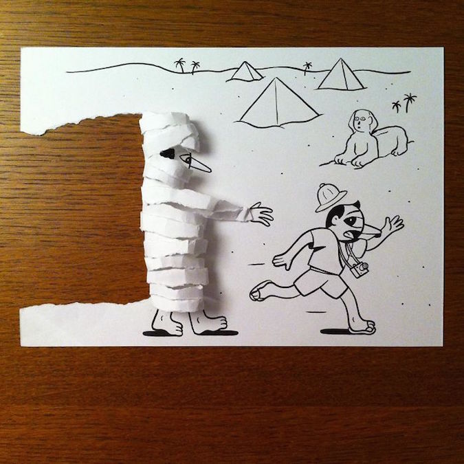 675x675 artist brings his drawings to life using simple paper folds - 3d Drawing Paper
