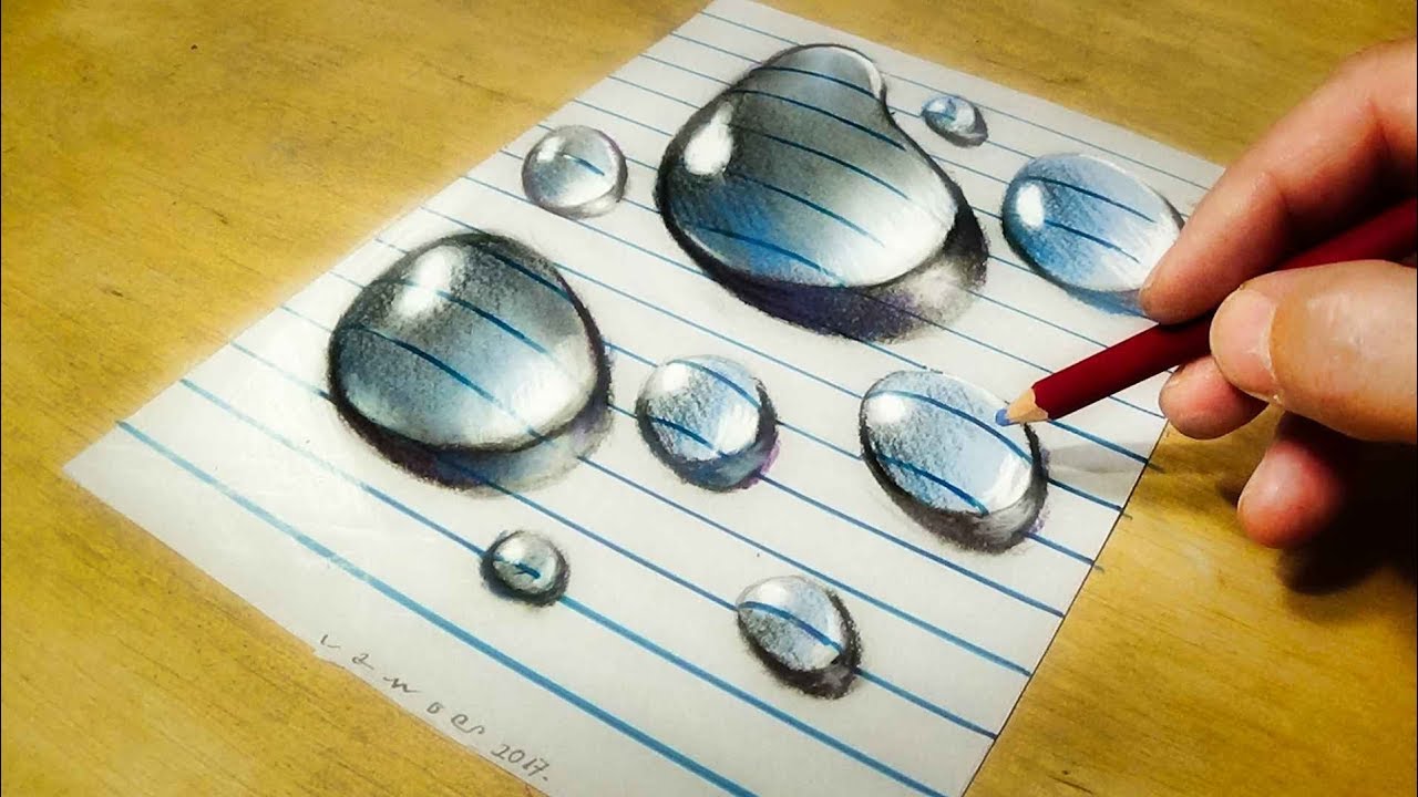 1280x720 Drawing Water Drops On Line Paper - 3d Drawing Paper