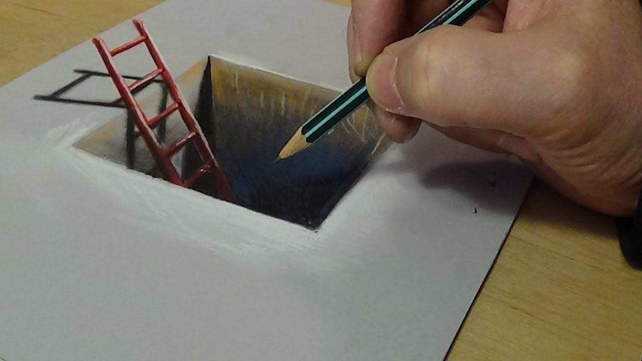 1280x720 how to draw red ladder in the hole - 3d Drawing Pictures