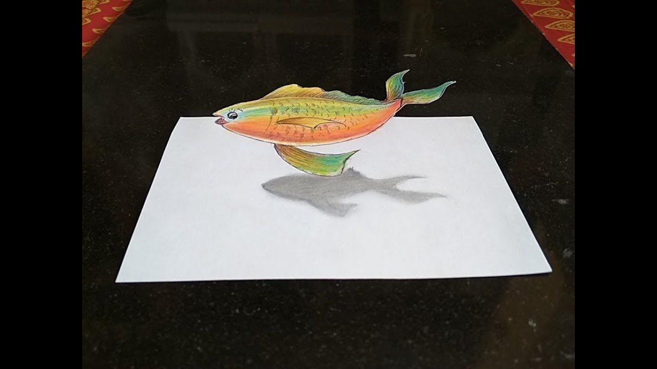 1280x720 goldfish drawing !! how to draw a levitaing fish drawing - 3d Fish Drawing