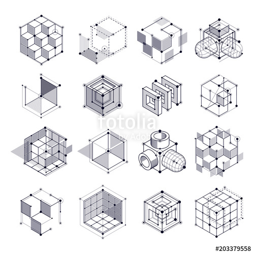 500x500 Geometric Technology Vector Black And White Drawings Set - 3d Geometric Drawing
