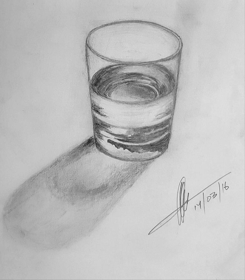 787x900 Glass Of Water Drawing - 3d Glass Drawing