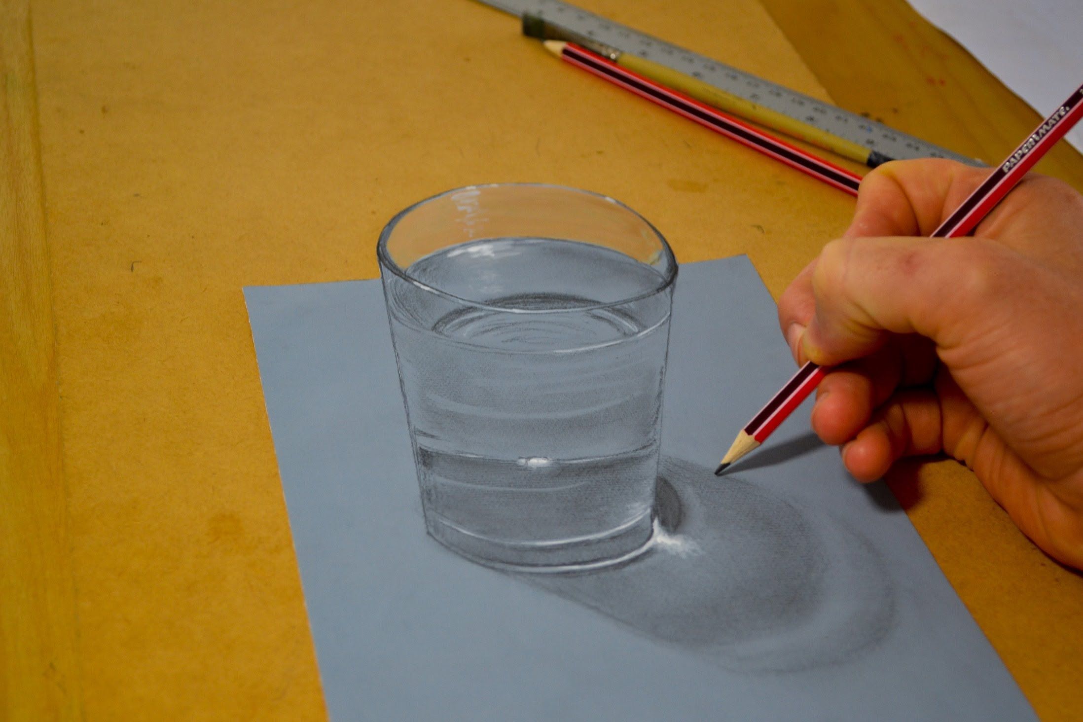 2196x1464 Illusion, Drawing A Glass Of Water Art In Pinturas - 3d Glass Drawing