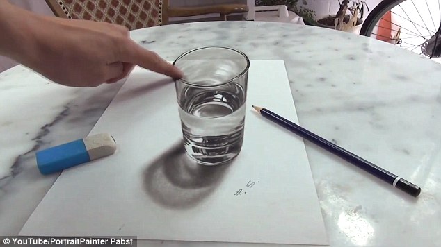 634x356 artist stefan pabst creates detailed images that jump - 3d Glass Of Water Drawing