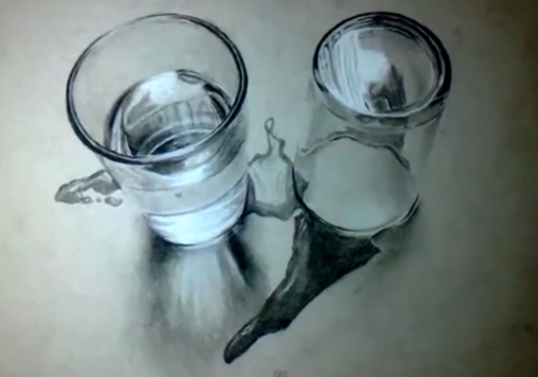 1073x751 Crazy Realistic Drawing - 3d Glass Of Water Drawing