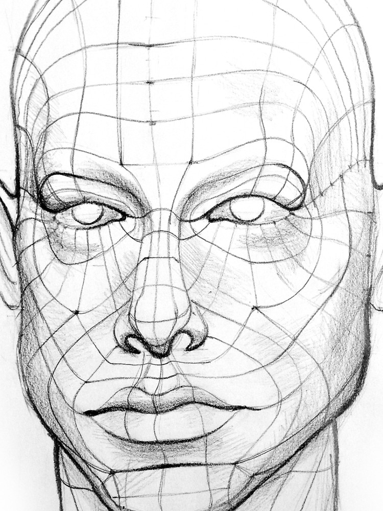 750x1000 Head Of The Person With A Grid Wire Model Drawing Leggings - 3d Grid Drawing