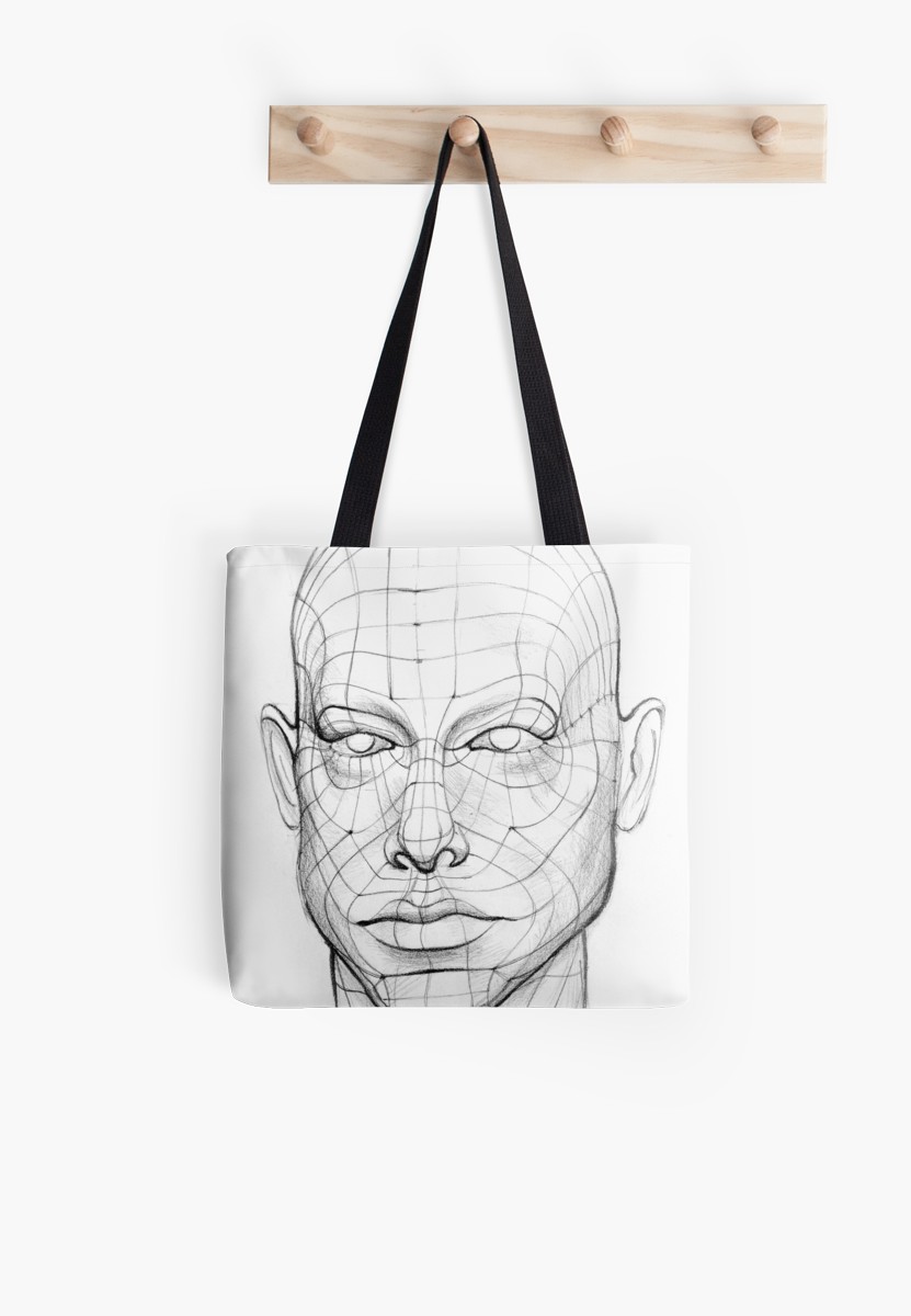 831x1200 Head Of The Person With A Grid Wire Model Drawing Tote Bags - 3d Grid Drawing