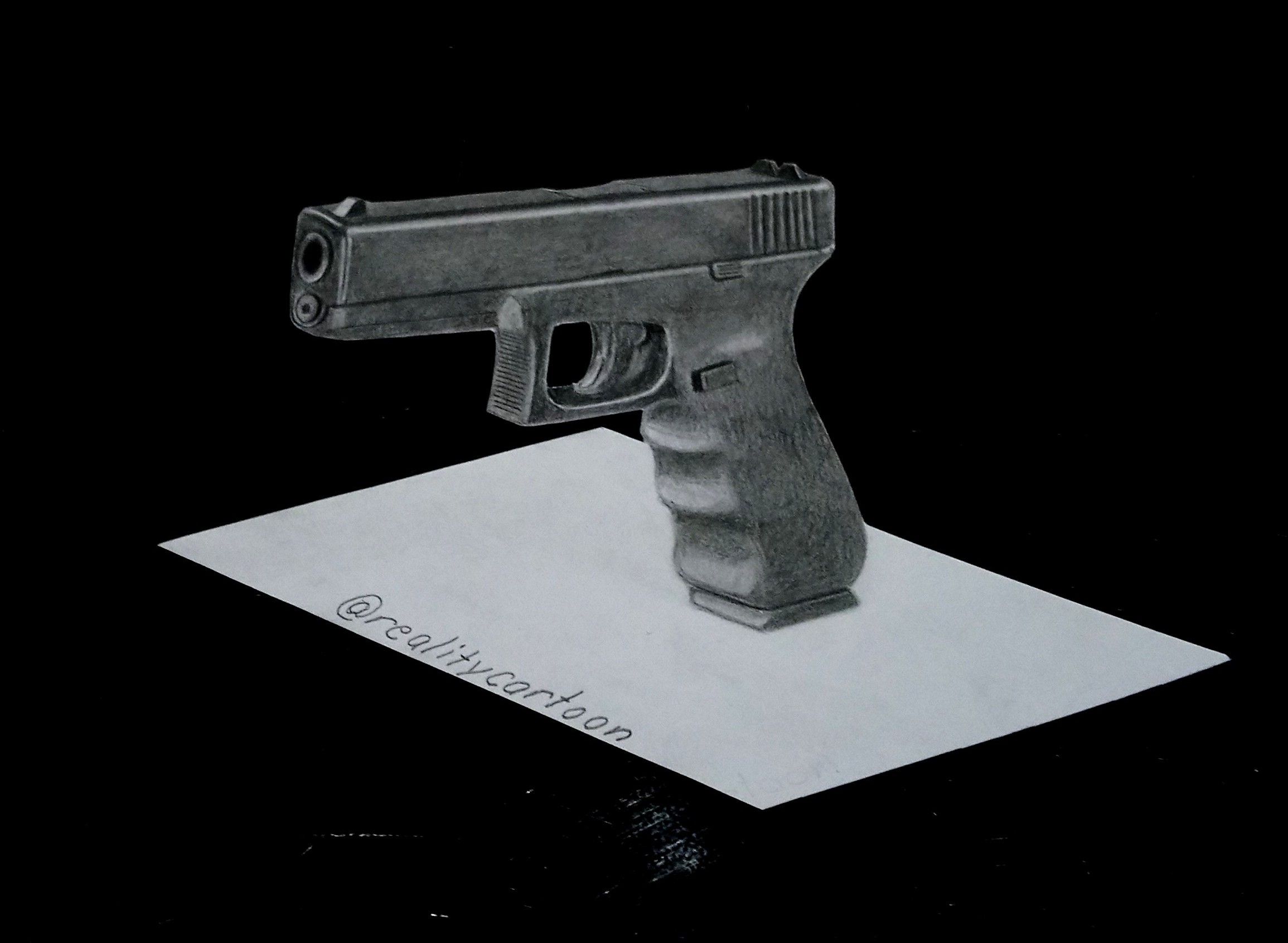 2310x1691 Drawing A Gun In Illusion - 3d Gun Drawing
