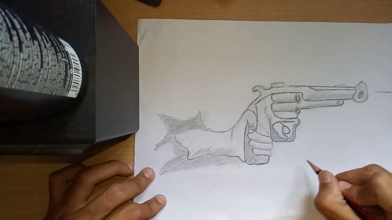1280x720 How To Draw Art On Paper Drawing Gun With Pencil - 3d Gun Drawing