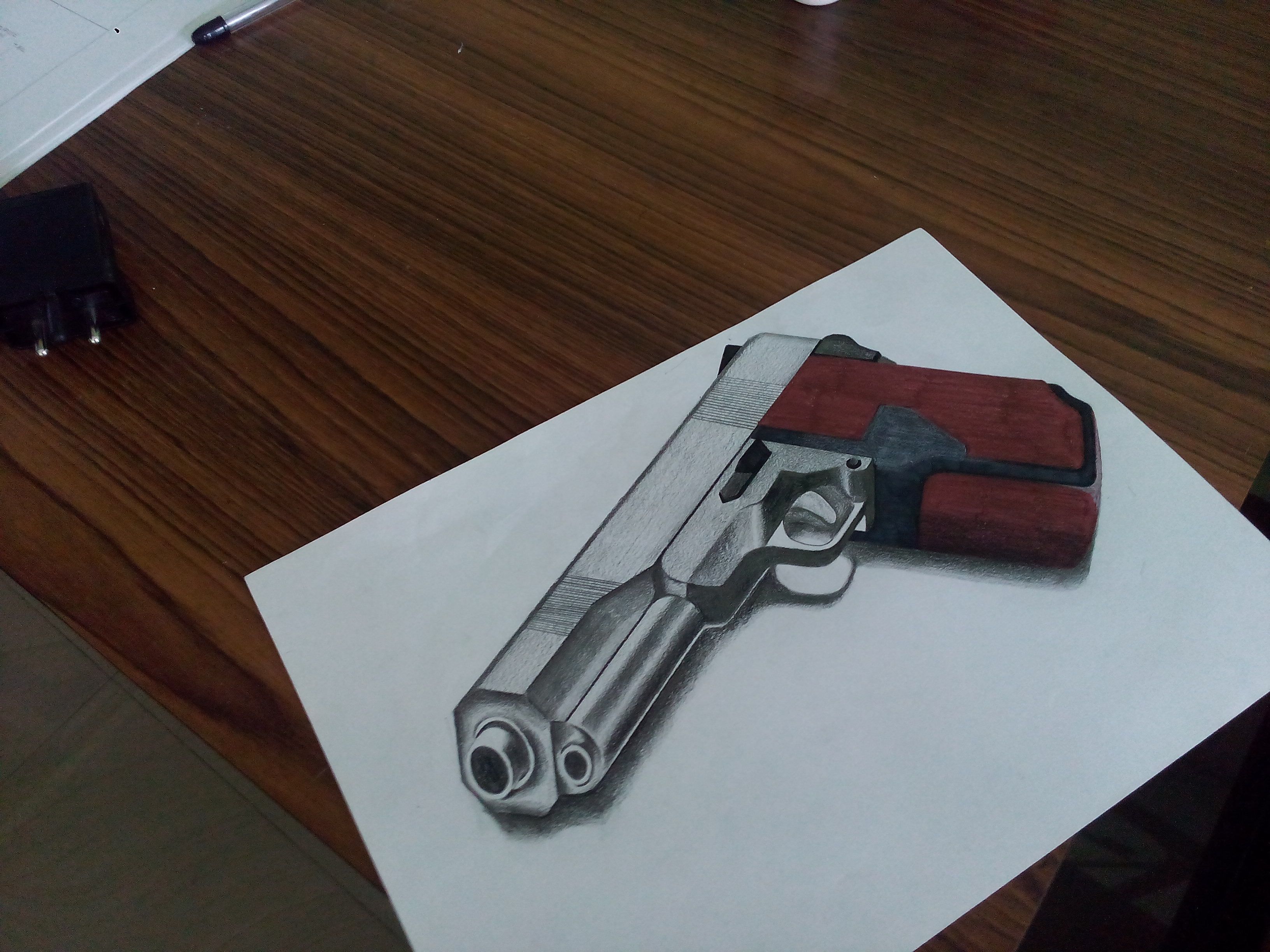 3264x2448 Sharing My Art Work A Pistol Hyper Realistic Art Steemit - 3d Gun Drawing