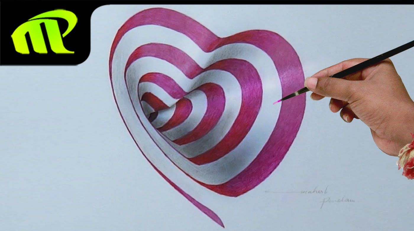 1400x783 drawing a heart hole trick art drawing on paper - 3d Heart Drawing