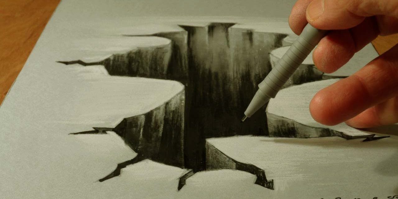 1280x640 trick art on paper, drawing hole - 3d Hole Drawing