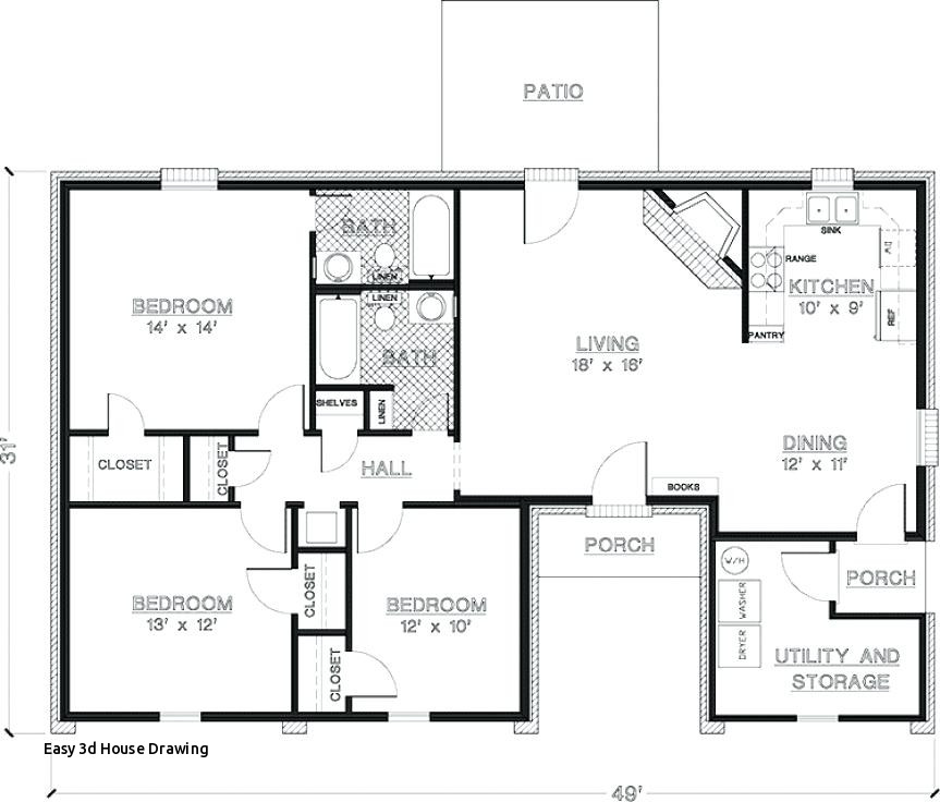 863x736 Easy House Drawing Simple Bedroom House Plans Simple E Story - 3d House Drawing