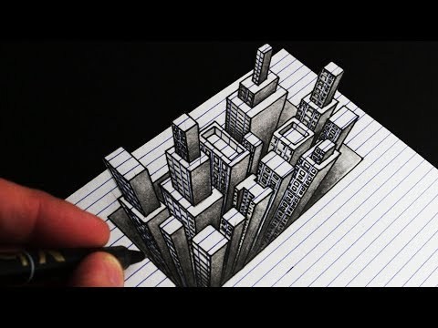 480x360 how to easily draw a fantastic optical illusion of a city - 3d Illusion Drawing
