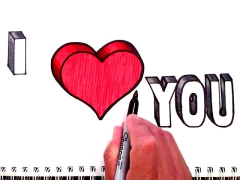 480x360 How To Draw I Love You With Heart - 3d Love Drawing