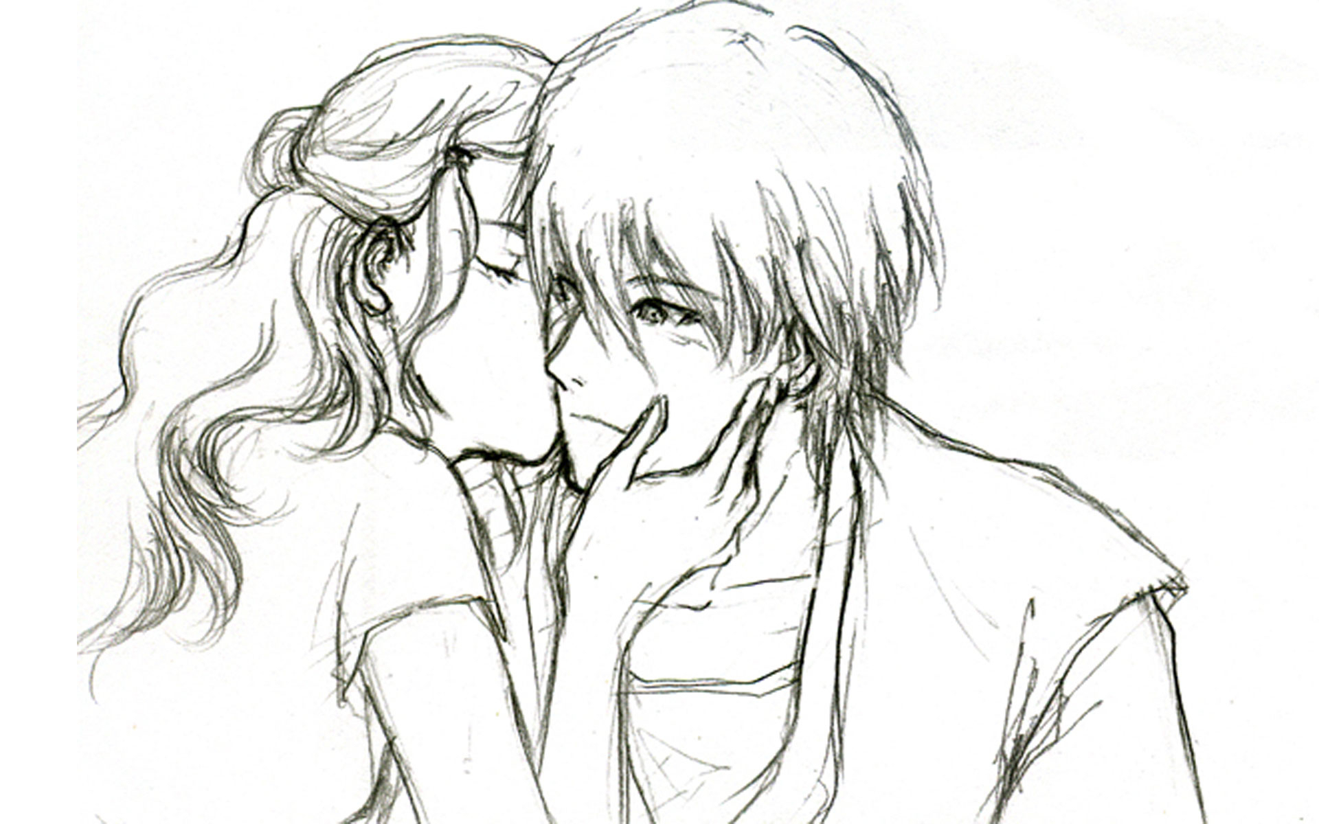 1920x1200 Sketch Lover Cople Wallpaper Sketch Anime Couple Cute Love - 3d L...