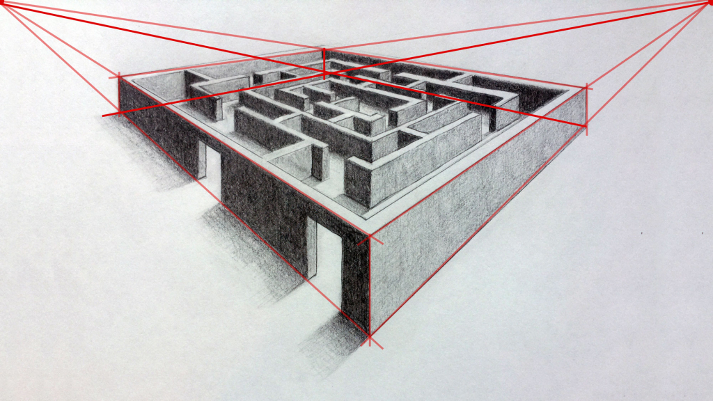 1024x576 drawn maze point perspective - 3d Maze Drawing