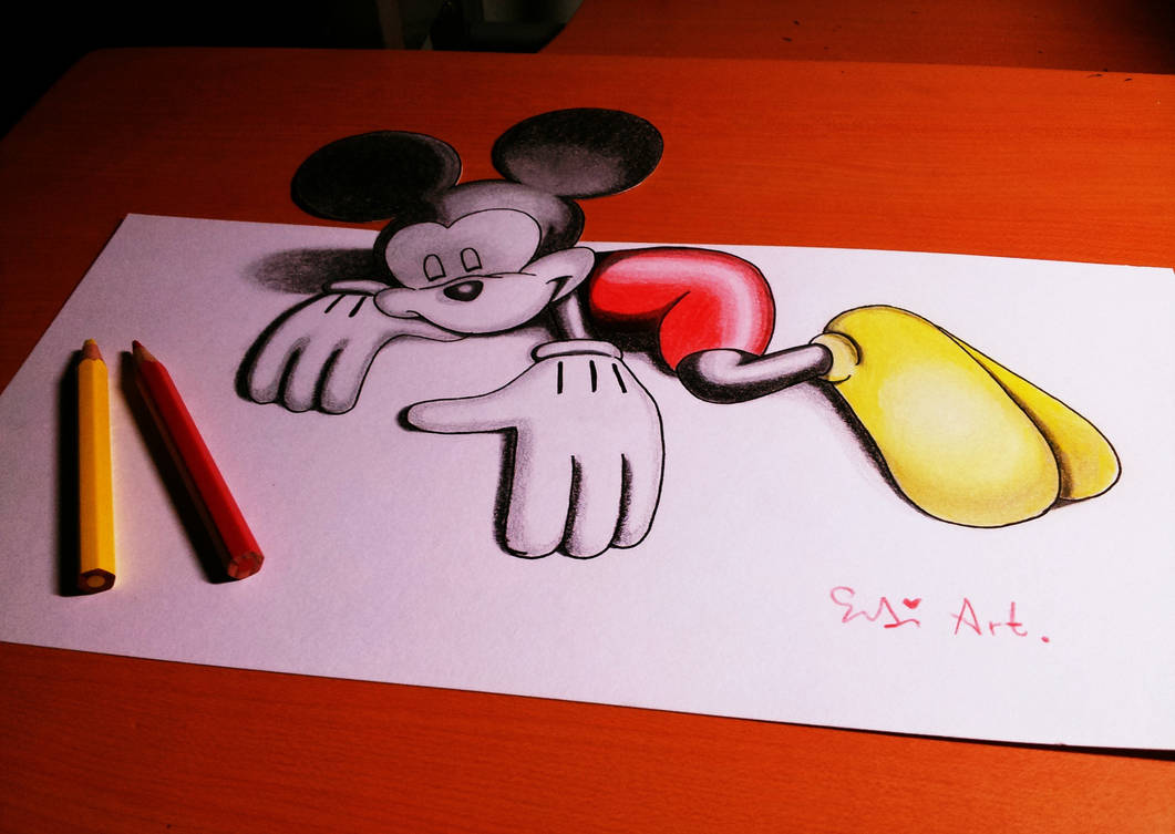 1061x753 Drawing Mickey Mouse - 3d Mickey Mouse Drawing