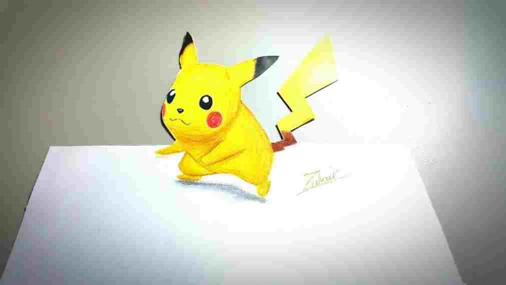 1011x569 Pikachu Drawing - 3d Pokemon Drawing