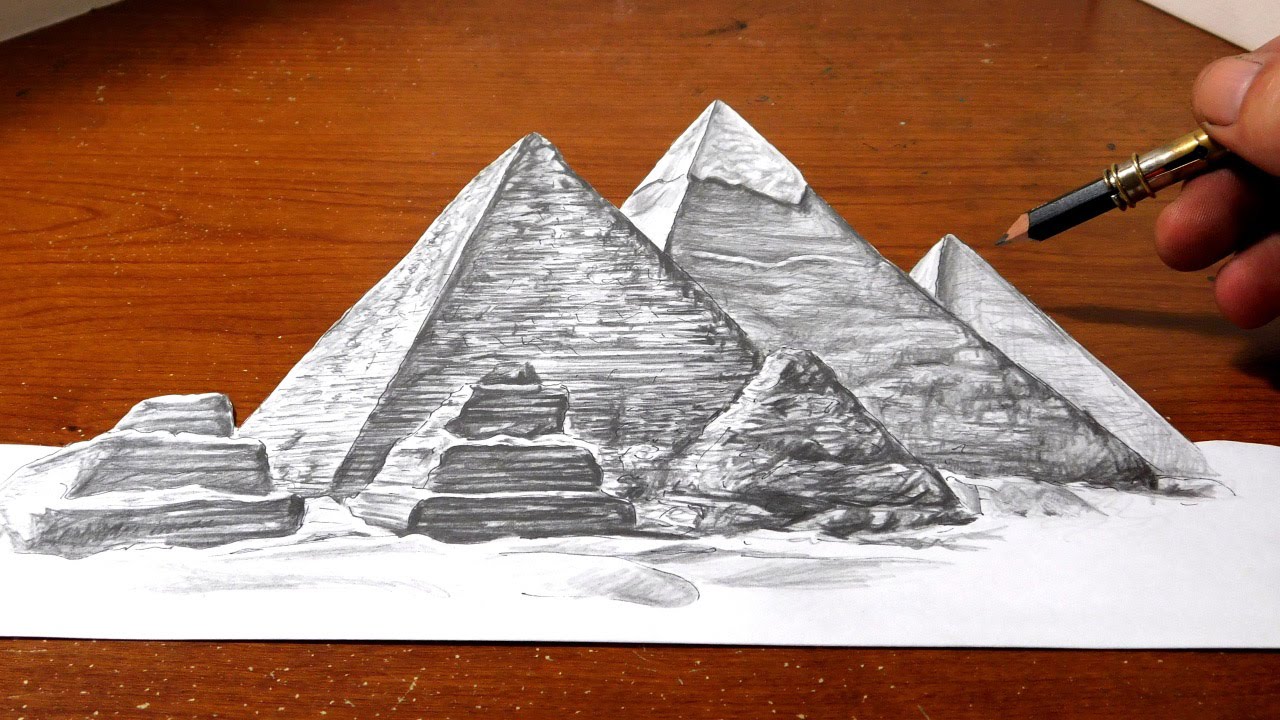 1280x720 Drawing The Great Pyramids Of Egypt - 3d Pyramid Drawing