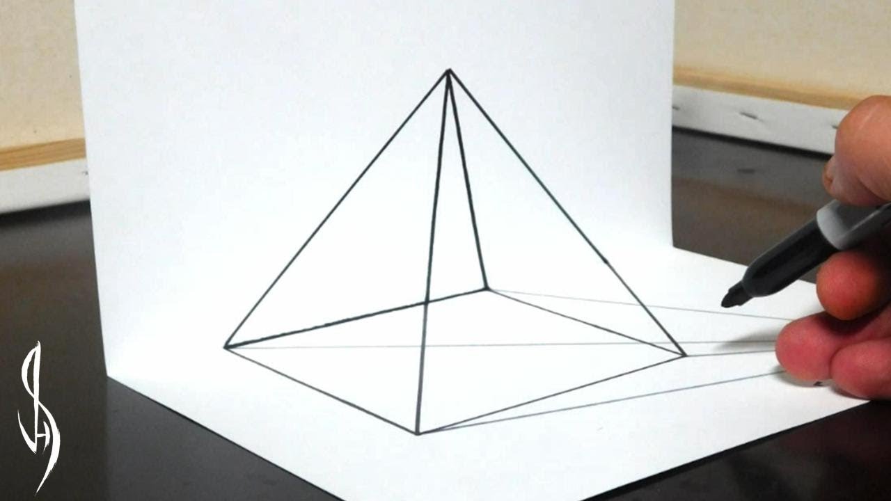1280x720 How To Draw A Transparent Pyramid - 3d Pyramid Drawing