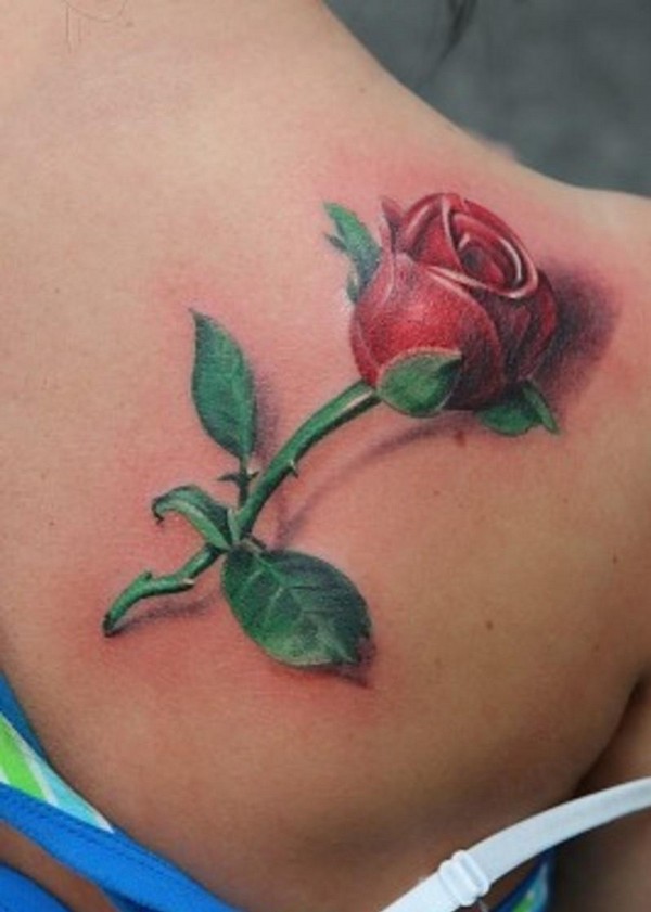 600x841 rose bud tattoo on right back shoulder - 3d Rose Drawing