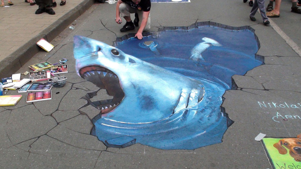 1024x576 Beautiful Street Art - 3d Shark Drawing