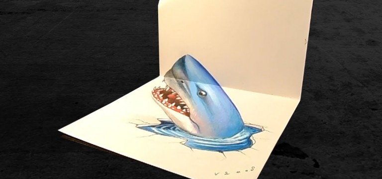 768x361 Drawing Blue Shark - 3d Shark Drawing