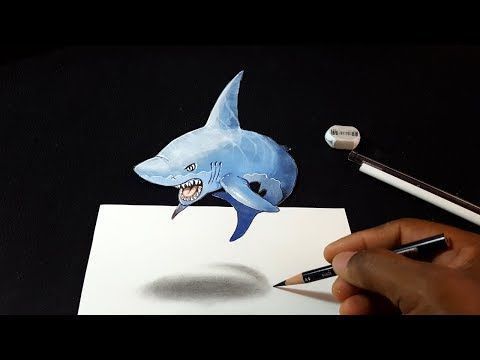 480x360 How To Draw Shark In The Air - 3d Shark Drawing