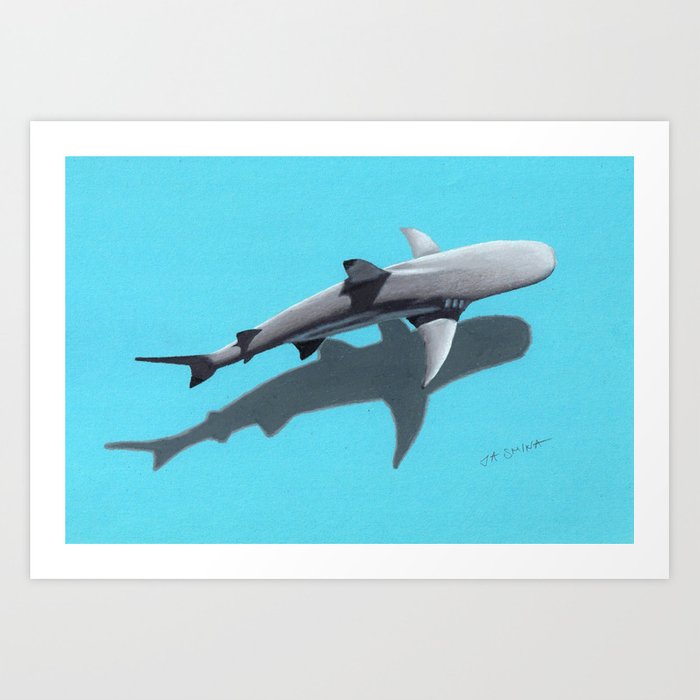 700x700 Drawing Of A Shark Art Print - 3d Shark Drawing